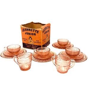 Jeanette Glass Junior Pretty Polly Children's Dinner Party Dish Set COMPLETE